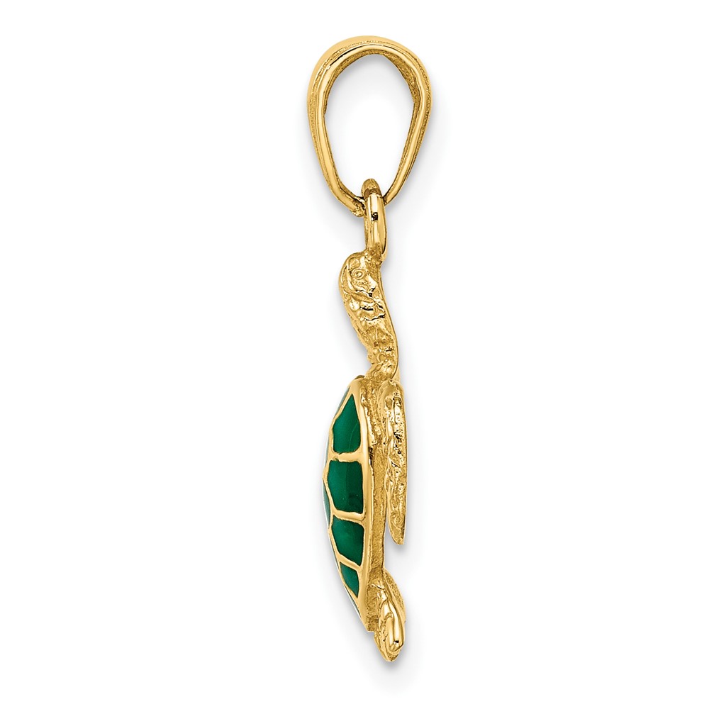 14k Green Enameled Sea Turtle Pendant (K3309GN)