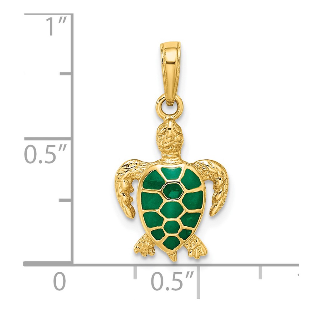 14k Green Enameled Sea Turtle Pendant (K3309GN)