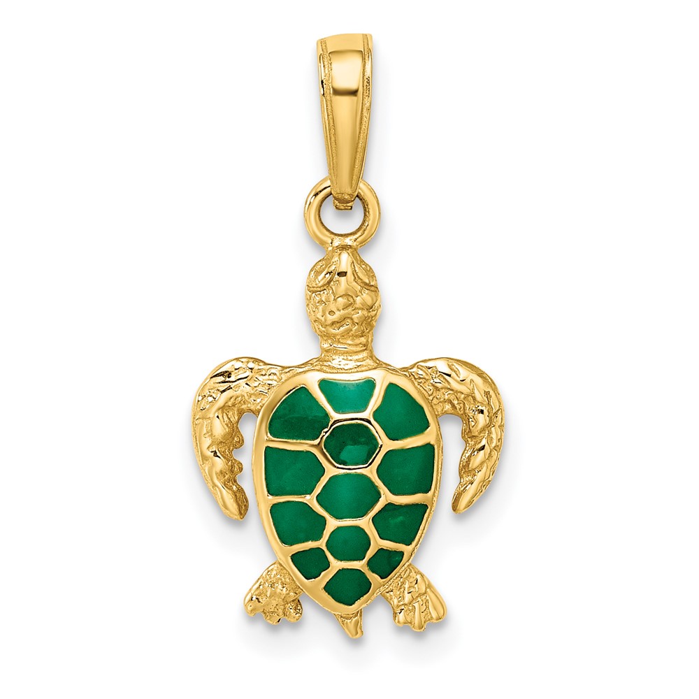 14k Green Enameled Sea Turtle Pendant (K3309GN)