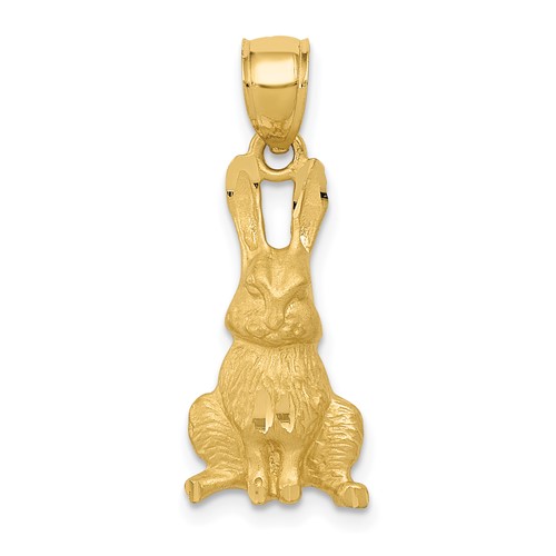 14K Yellow Gold Diamond-cut Rabbit Pendant