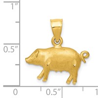 14K Yellow Gold Satin Diamond-cut Pig Pendant view 4