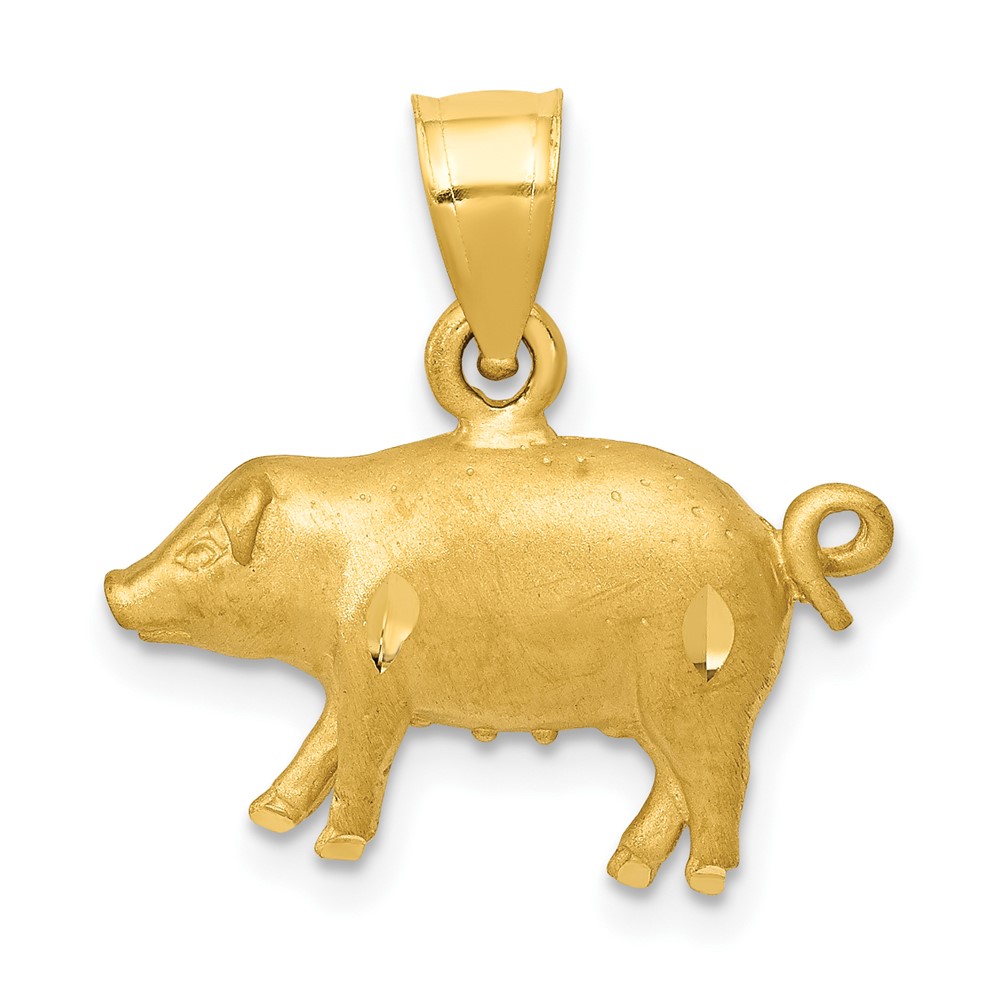14K Yellow Gold Satin Diamond-cut Pig Pendant
