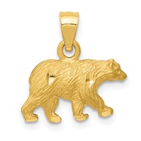 14K Satin Diamond-cut Bear Pendant view 1