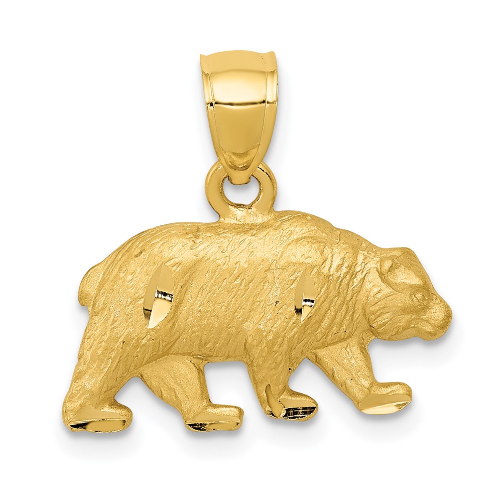 14K Yellow Gold Satin Diamond-cut Bear Pendant