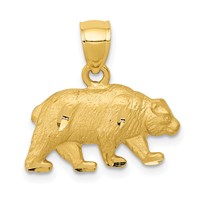 14K Yellow Gold Satin Diamond-cut Bear Pendant view 1