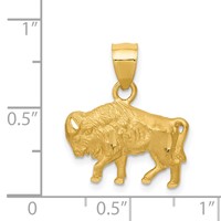 14K Yellow Gold Satin Diamond-cut Buffalo Pendant view 3