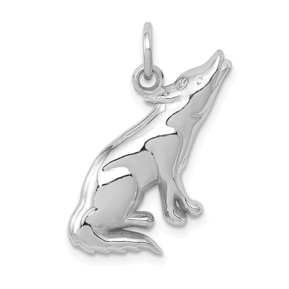 14K White Gold Howling Wolf Charm