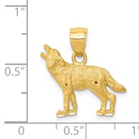 14K Yellow Gold Satin Diamond-cut Howling Wolf Pendant view 4