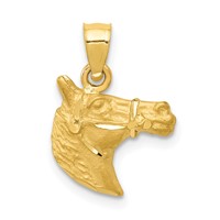 14K Yellow Gold Satin Diamond-cut Horse Head Pendant view 1