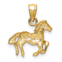 14K Yellow Gold Satin Diamond-cut Cantering Horse Pendant view 3