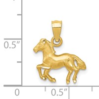 14K Yellow Gold Satin Diamond-cut Cantering Horse Pendant view 4