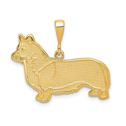 14K Yellow Gold Textured Welsh Corgi Dog Pendant