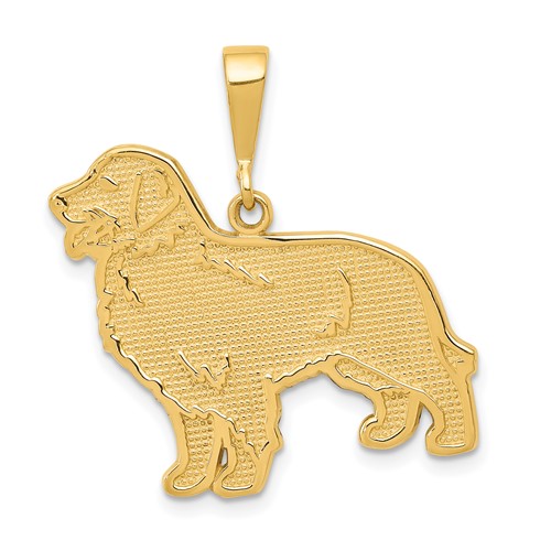 14K Yellow Gold Textured Golden Retriever Dog Pendant