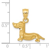 14K Yellow Gold Satin Diamond-cut Dachshund Dog Pendant view 4