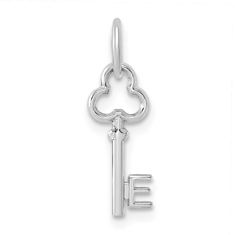 14K White Gold Key Letter E Initial Charm