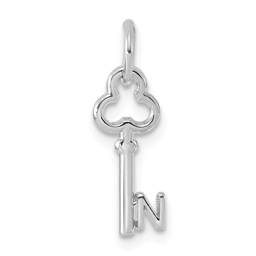 14K White Gold Key Letter N Initial Charm