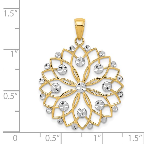 14k and White Rhodium Diamond-cut Flower Pendant