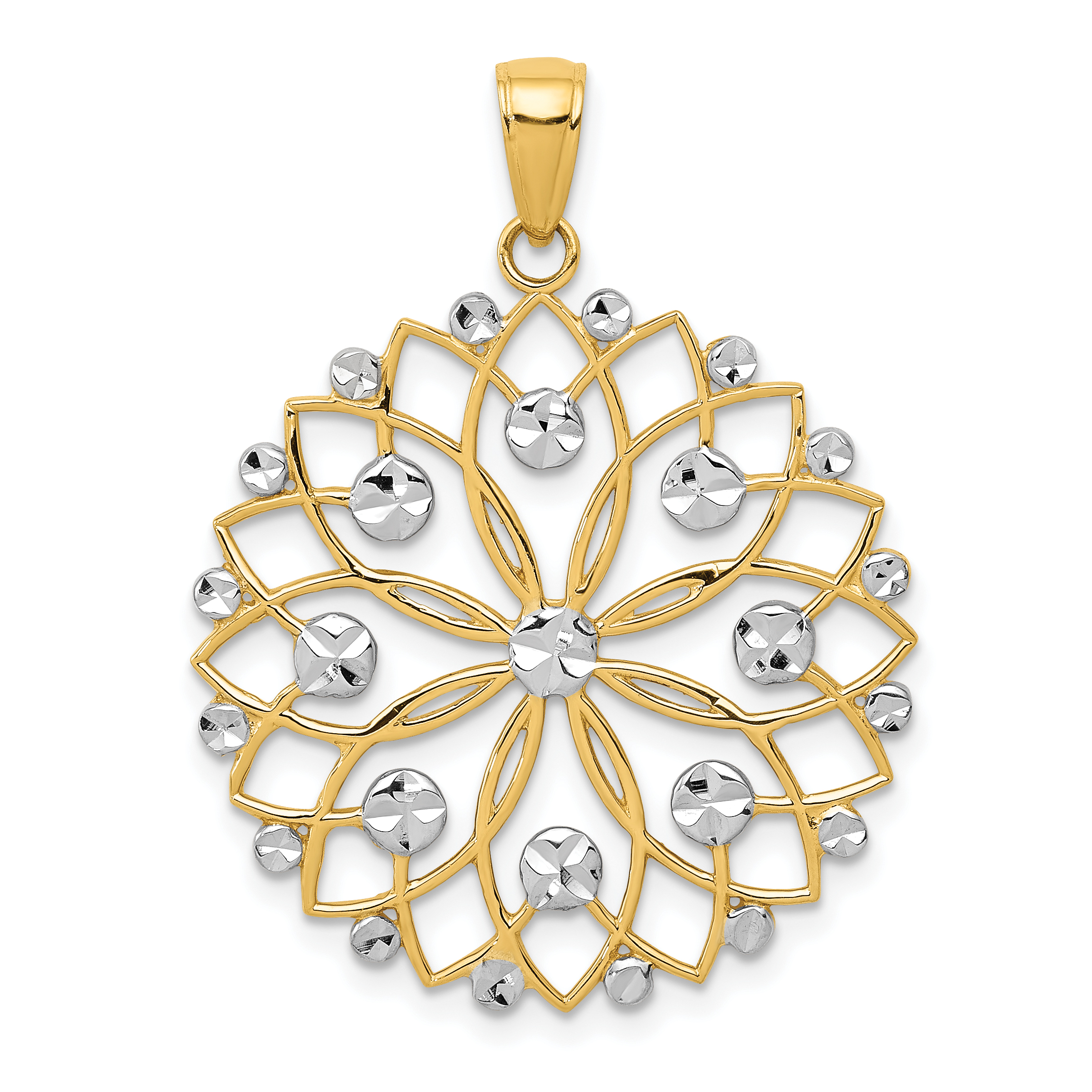 14k and White Rhodium Diamond-cut Flower Pendant (K3452)