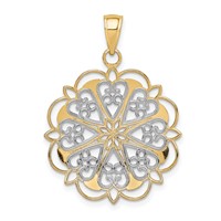 14K and White Rhodium Filigree Hearts Pendant with Scalloped Edge view 4