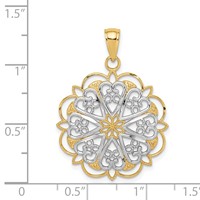 14K and White Rhodium Filigree Hearts Pendant with Scalloped Edge view 3