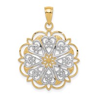 14K and White Rhodium Filigree Hearts Pendant with Scalloped Edge view 1