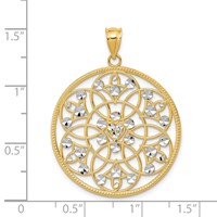 14K and White Rhodium Diamond-cut Circle Pendant view 4