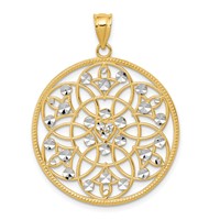14K and White Rhodium Diamond-cut Circle Pendant view 1