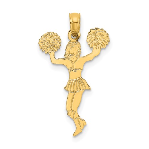 14K Yellow Gold Cheerleader Charm with Pom-Poms