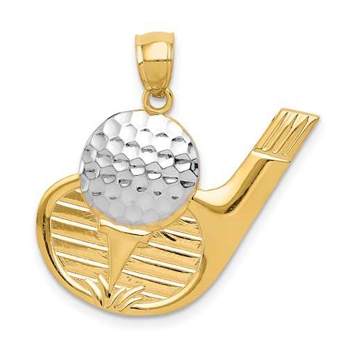 14K and White Rhodium Golf Club and Ball Pendant