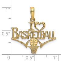 14K Yellow Gold I Heart Basketball Charm with Ball and Net view 3