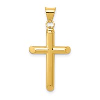 14K Yellow Gold 3-D Polished Hollow Cross Pendant view 1