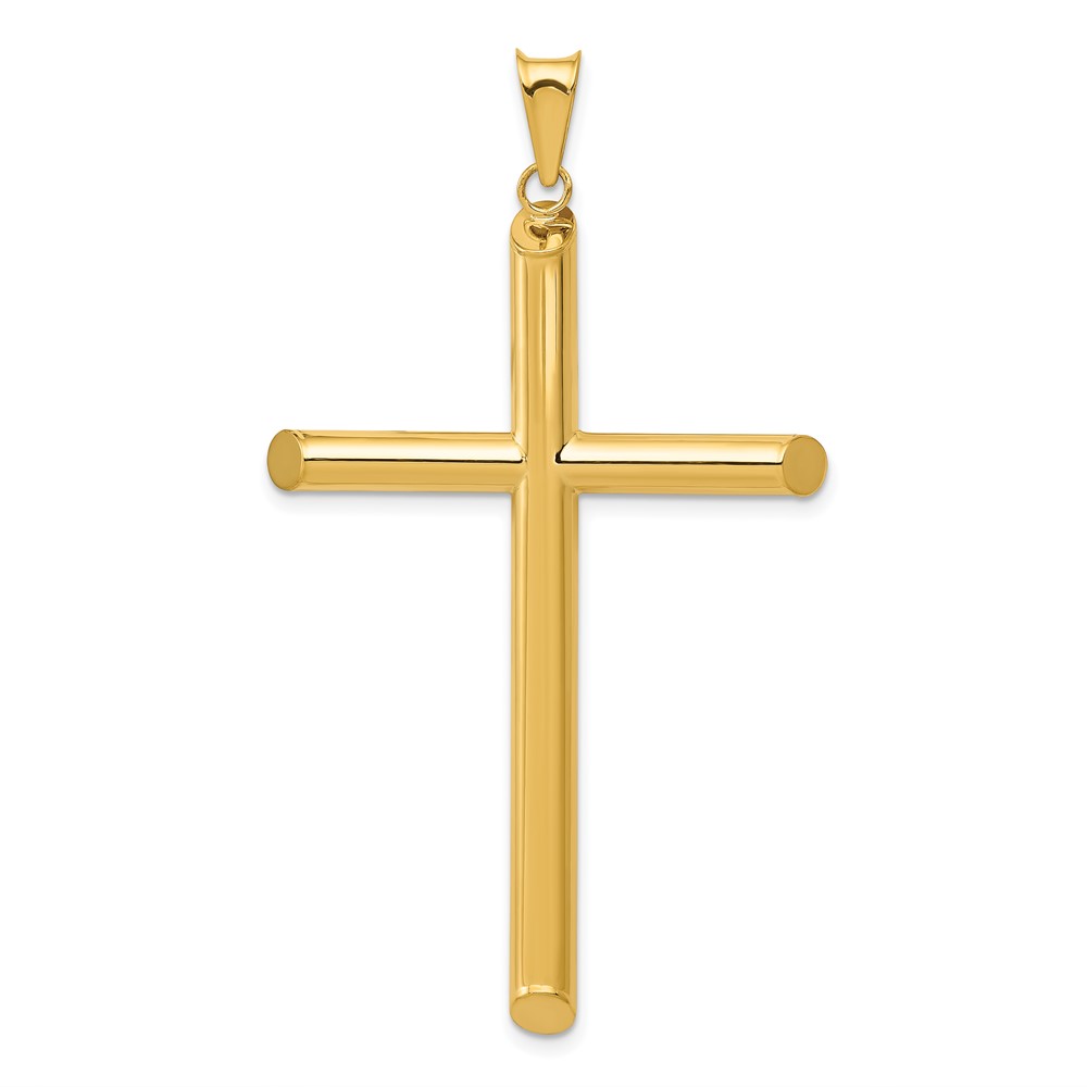 14K Yellow Gold Large 3-D Polished Hollow Cross Pendant