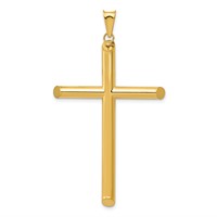 14K Yellow Gold Large 3-D Polished Hollow Cross Pendant view 1