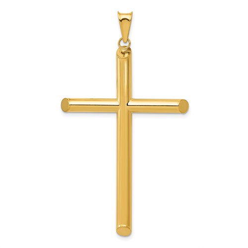 14K Yellow Gold Large 3-D Polished Hollow Cross Pendant