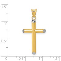 14K and White Rhodium 3-D Hollow Cross Pendant view 3