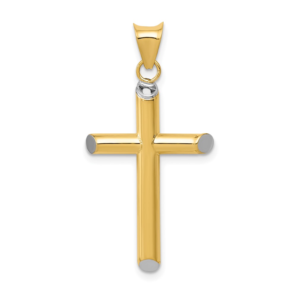 14K and White Rhodium 3-D Hollow Cross Pendant