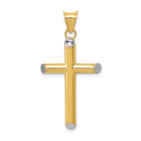 14K and White Rhodium 3-D Hollow Cross Pendant view 1