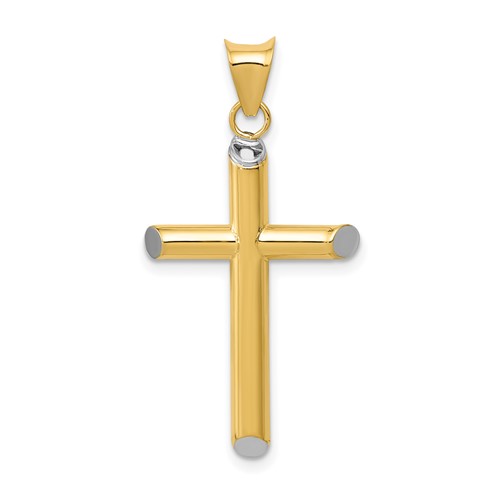 14K and White Rhodium 3-D Hollow Cross Pendant