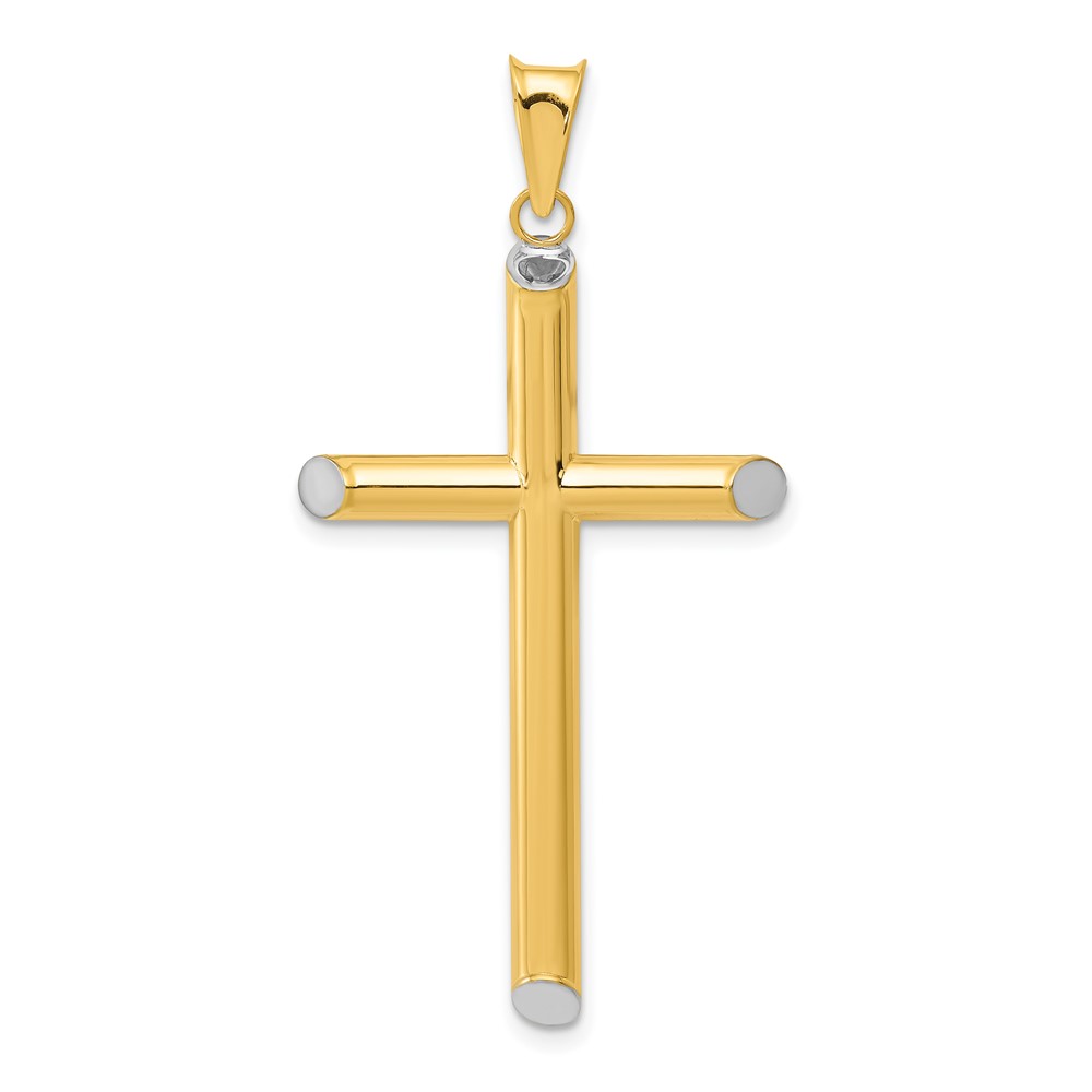 14K and White Rhodium 3-D Hollow Cross Pendant