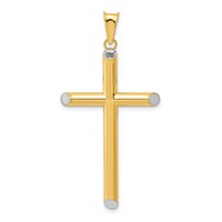 14K and White Rhodium 3-D Hollow Cross Pendant view 1
