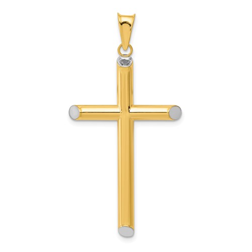 14K and White Rhodium 3-D Hollow Cross Pendant