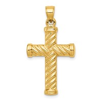 14K Yellow Gold Reversible Diamond-cut Textured Cross Pendant view 4