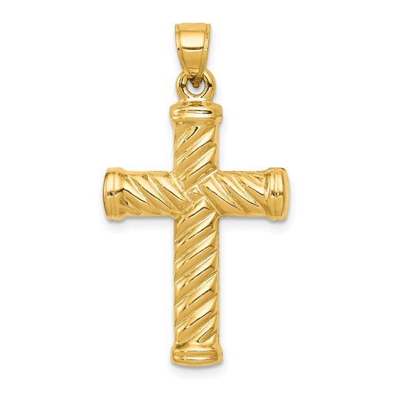 14k Reversible Diamond-cut Textured Cross Pendant