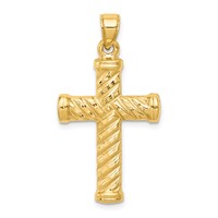 14K Yellow Gold Reversible Diamond-cut Textured Cross Pendant view 1