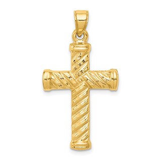 14k Reversible Diamond-cut Textured Cross Pendant