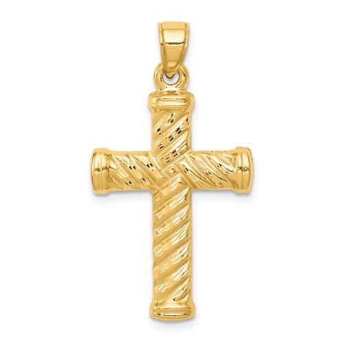 14K Yellow Gold Reversible Diamond-cut Textured Cross Pendant