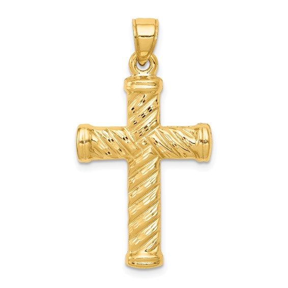 14k Reversible Diamond-cut Textured Cross Pendant