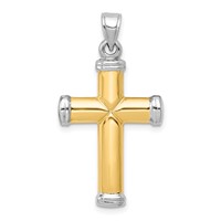 14K Two-Tone and White Rhodium Diamond-cut Reversible Cross Pendant view 4