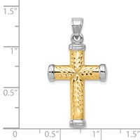 14K Two-Tone and White Rhodium Diamond-cut Reversible Cross Pendant view 3