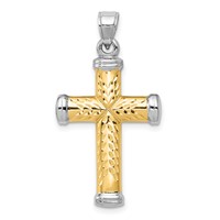 14K Two-Tone and White Rhodium Diamond-cut Reversible Cross Pendant view 1